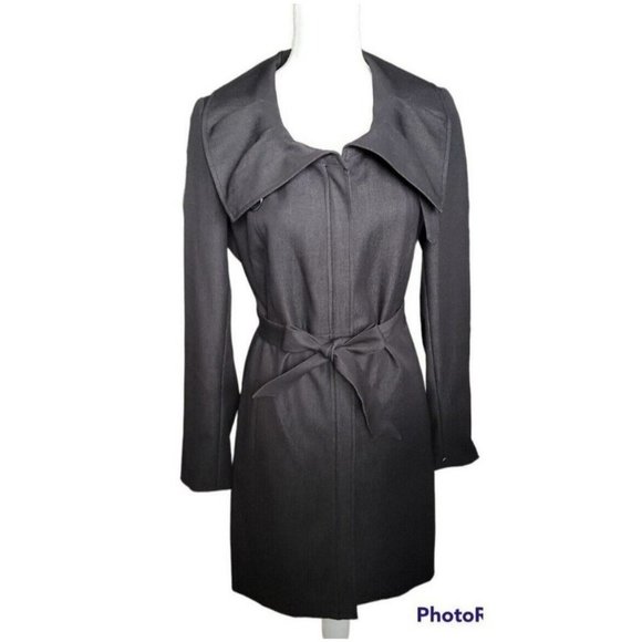 TAHARI Womens Black Long Sleeve Full Zip Belted Trench Coat Small - Picture 2 of 7